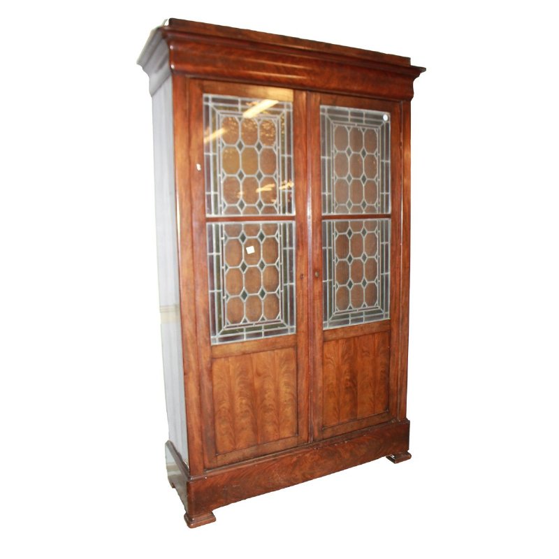 1800s French Louis Philippe Style Glazed Door Bookcase Display Cabinet