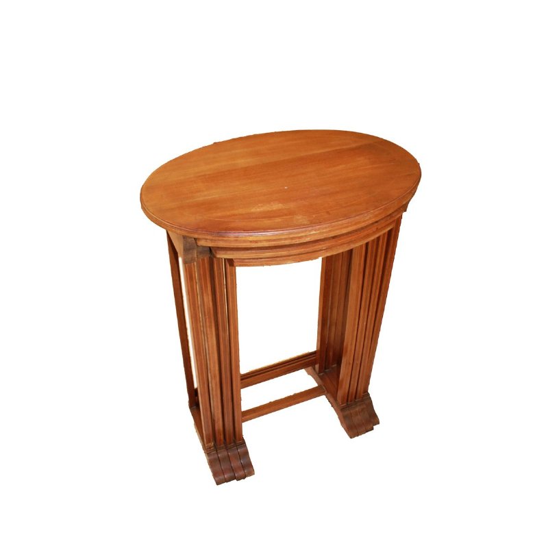 Suite of 4 French mahogany nest tables with inlaid banding, late 19th century