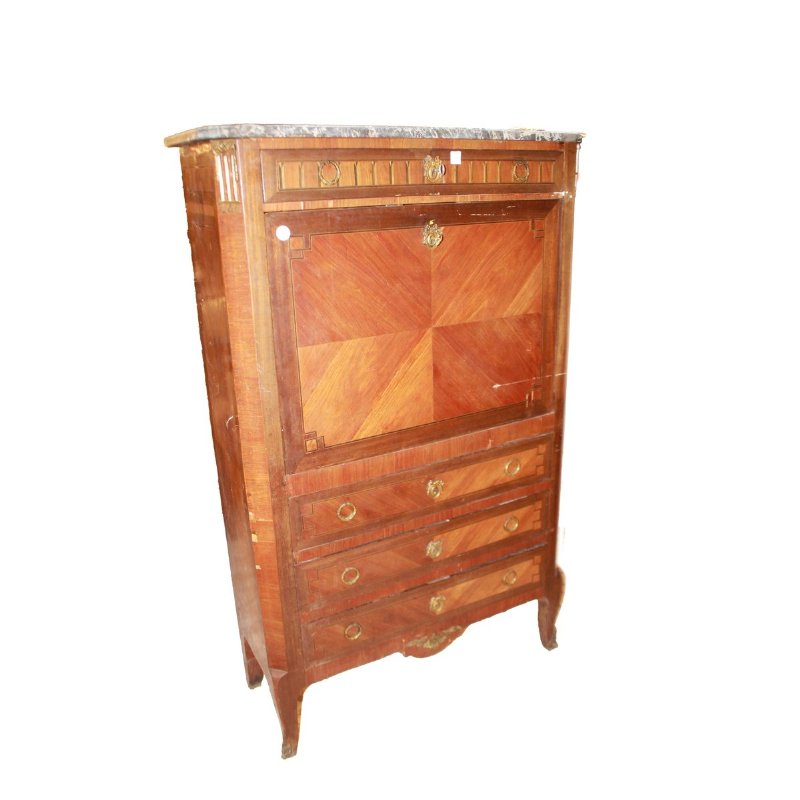 French Transitional Secretary Desk in Bois de Rose with Black Marble Top, Late 19th Century