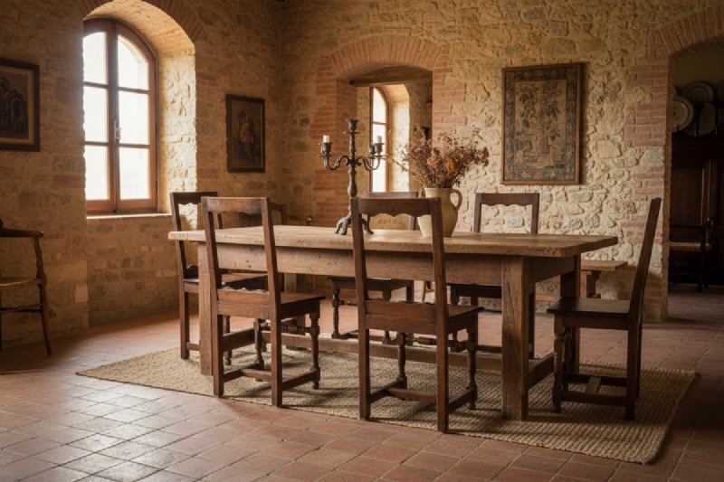 Gruppo di 4 Sedie Rustiche Francesi di fine 1800 in legno di Rovere - Foto 6