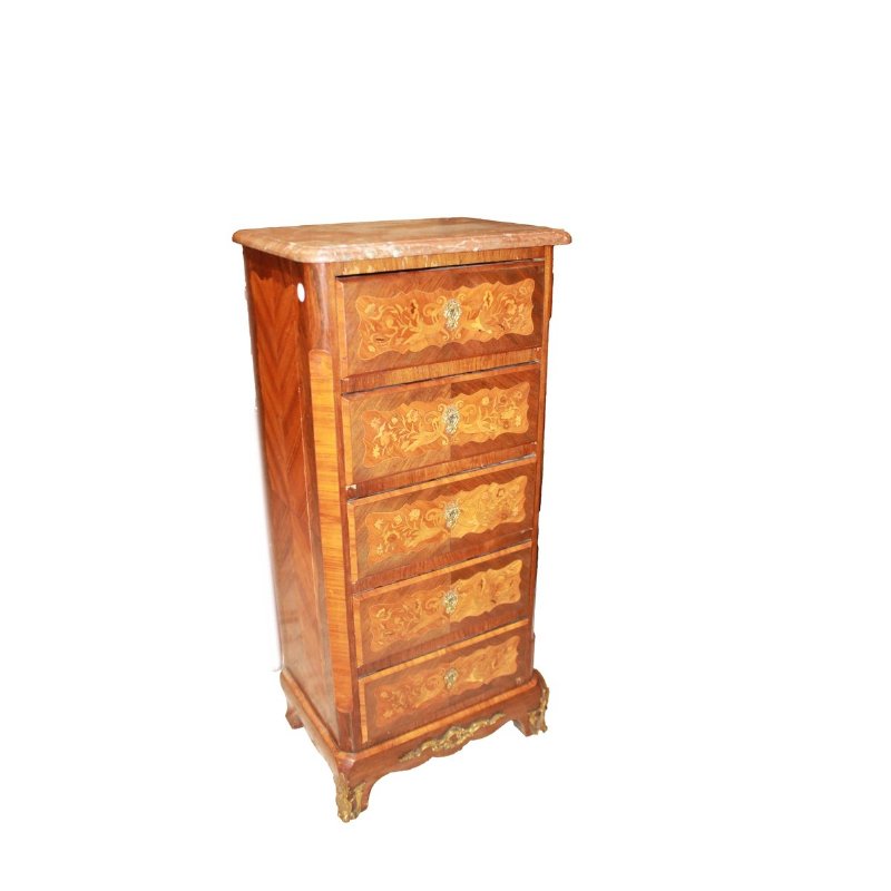 French Napoleon III chest of drawers from the second half of the 1800s in precious woods.