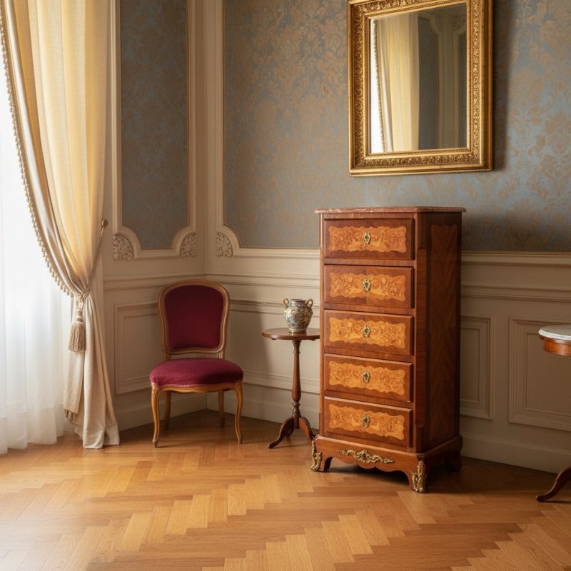 Settimino francese Napoleone III della seconda metà del 1800 in legni pregiati - Foto 7