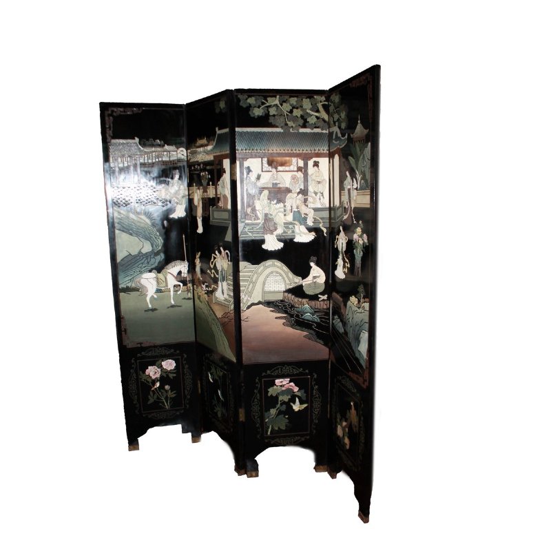 1800s Chinese Screen, richly painted with figures.