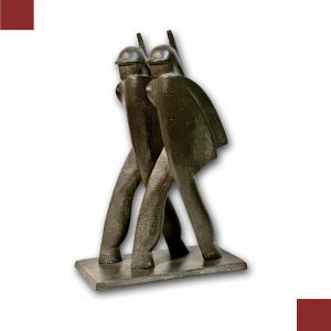SKULPTUR „MARSCHIERENDE SOLDATEN“ VON BOSSO, 1930ER JAHRE