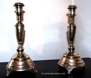 Rare pair of Viennese silver candlesticks, lost wax casting, finely chiseled. Diana head punch, Vienna, circa 1870.