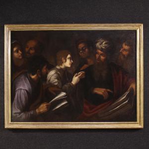 Grande dipinto italiano del XVII secolo, Cristo tra i dottori nel tempio