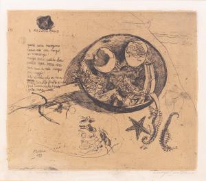 Etching on paper, "At Noon", by Luigi Bartolini, 1939, signed.