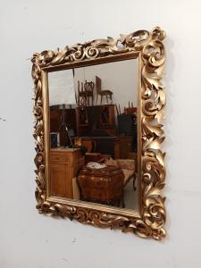 Specchiera barocca in legno dorato - cartoccio - specchio - primi '900