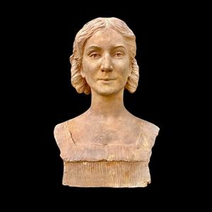 Terrakotta-Büste einer weiblichen Figur, signiert von Georges Laethier (1875-1955), Frankreich.