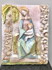 Formella in maiolica raffigurante Madonna con bambino.Carlo Zauli.Faenza.