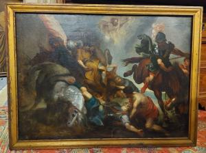 PAN377 - Pintura de batalha, época do século XVII, mede cm L 110 x A 83
