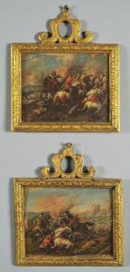 Francesco Graziani (Il Ciccio Napoletano), Due miniature ad olio su tela raffiguranti battaglie, seconda metà del XVII secolo.