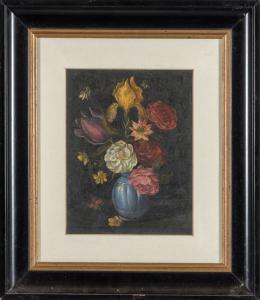 Vaso di fiori, scuola fiamminga, olio su rame XVIII secolo