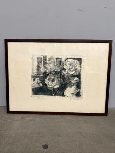 Antique engraving Mario Calandri "Roses in the courtyard" N11/30