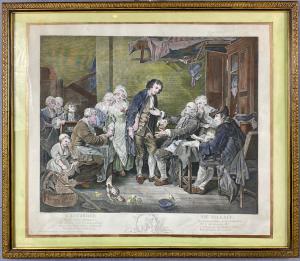 THE AGREEMENT Mid-19th Century Parisian Antique Colored Print 60x52