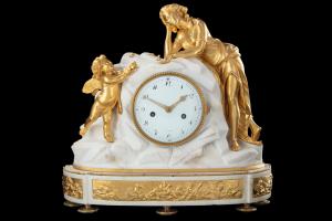 Louis XVI marble and bronze mantel clock