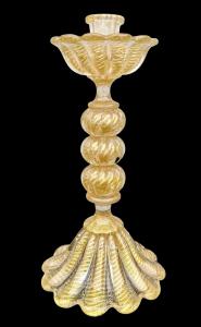 Candeliere in vetro pesante ‘cordonato oro’. Barovier & Toso.Murano.