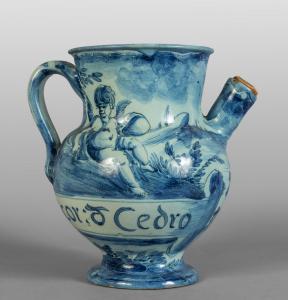 Versatoio in ceramica decorata in bianco e blu, Savona secolo XVIII