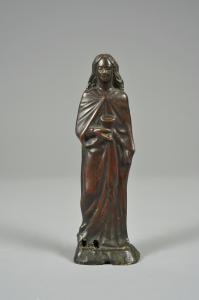 Evangelista, antica figura in bronzo a patina chiara, Germania secolo XVI