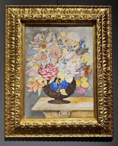 Octavianus Monfort (Turin, zweite Hälfte des 17. Jahrhunderts) Blumenvase, Tempera auf Pergament