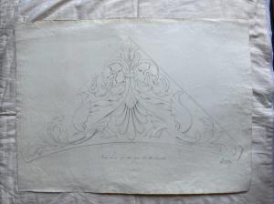 Desenho a lápis sobre papel representando uma cópia de um friso de gesso. Assinatura de Giulio Pietra. Bolonha.