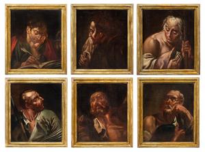 Cerchia di Giambattista Piazzetta (Venezia 1683 - Venezia 1754) - Sei apostoli a mezzobusto.
