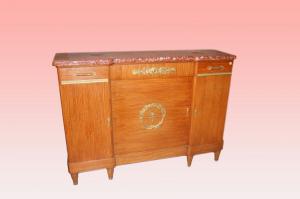 Credenza francese stile Impero del 1800 in citronwood con marmo e bronzi