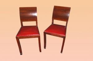 Gruppe von 6 italienischen Stühlen im Art-Deco-Stil aus Palisanderholz mit Ledersitzen