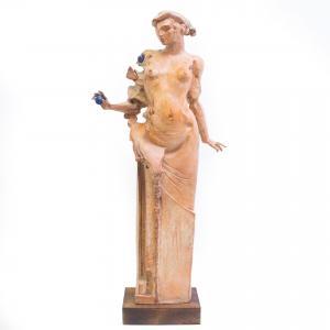 Scultura in terracotta e pietre policrome, di Claudio Nicoli, "Sibilla", 1999, Terracotta and polychrome stone sculpture, by Claudio Nicoli, "Sibyl," 1999