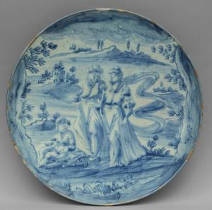 Weiße und blaue Keramikschale, Marke Corona mit Buchstaben G.B., Savona 18. Jahrhundert
