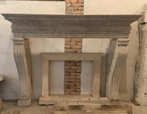 17th century bush-hammered white marble fireplace