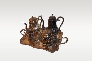 4-teiliges Set mit Sheffield-Tablett aus dem Jahr 1900
