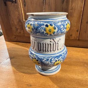 Antico Albarello Faenza epoca XVII sec vaso da farmacia. Mis H 17 dimetro cm 10 