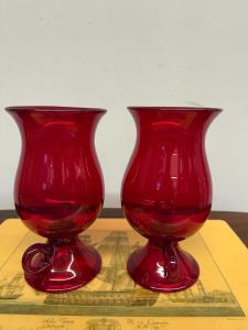 Coppia di vasi di Murano mid century, rosso rubino con candelabro, 24x12cm