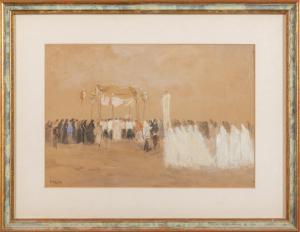 Arturo De Luca (Sorrento NA 1885 Genova 1971) La processione, acquarello.