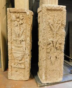 dars138 two carved stone stair heads, dimensions cm h 75 x cm w 23 x d 19 cm