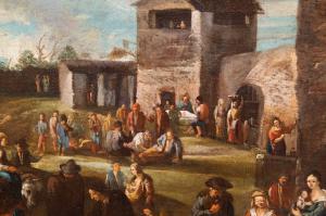 Dipinto Fiammingo, olio su tela, "Scena di Genere", XVIII Secolo, Flemish painting, oil on canvas, ‘Genre Scene’, 18th century - Foto 5