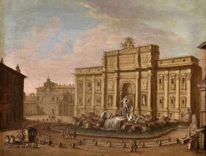 Vista de Roma com a Fontana di Trevi, Giacomo Van Lint (Roma 1723 - 1790) Atribuído