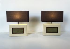 Paar Art-Déco-Lampen 1930 – Pergament, Holz, Galuchat