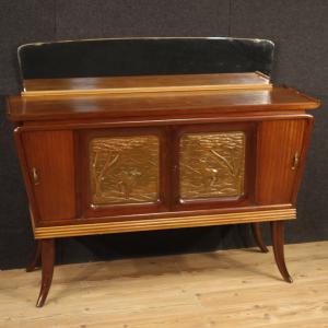 Italian design sideboard in mahogany, walnut, beech and fruitwood