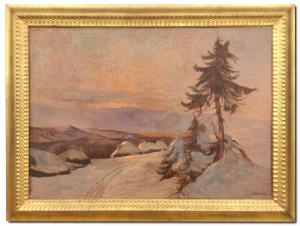 Pintura Antiga com Paisagem Nevada