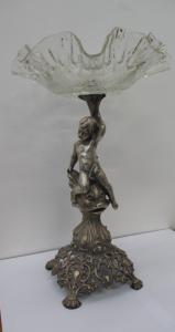 Silver-plated centerpiece with cherub - blown glass - vase - statue - 20th century