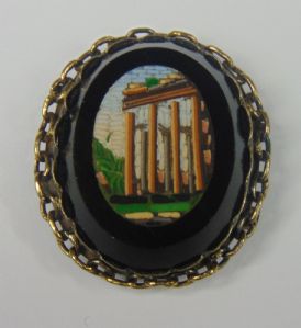 Micromosaic set in silver, depicting ruins. Late 19th century