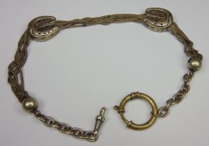 Silver watch chain with horseshoe-shaped slides, mid-19th century