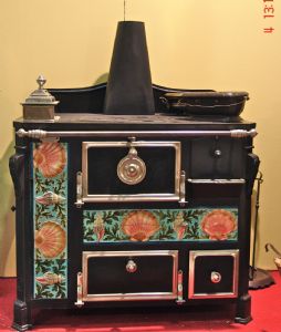 French stove with majolica tiles featuring seashells