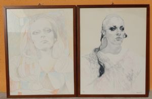 Two drawings: signed female figures