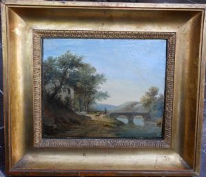 Massimo D'Azelio Torino 1798-1866 Olio su tela cm.25 x21 paesaggi con cornici d'epoca XIX° sec.