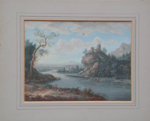 Chistoph Ludwig Agicola    Ratisbona 1667- 1719 coppia di paesaggi a  guache su carta con belle cornici dorate cm. 16.5 x 21.5 