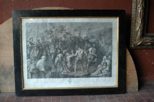 Stampa del XVII°sec. soggetto religioso tratta da un dipinto di Giudo Reni con cornice antica Cm. 80 x 60