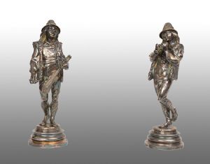 Coppia di antiche sculture Napoleone III, periodo del XIX secolo.